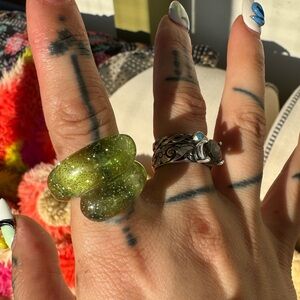 New Green Chunky Glittery transparent Resin Ring